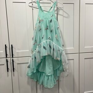Pleiades Green Floral Embroidered Tulle Dress Girls 5 Years High Low Formal